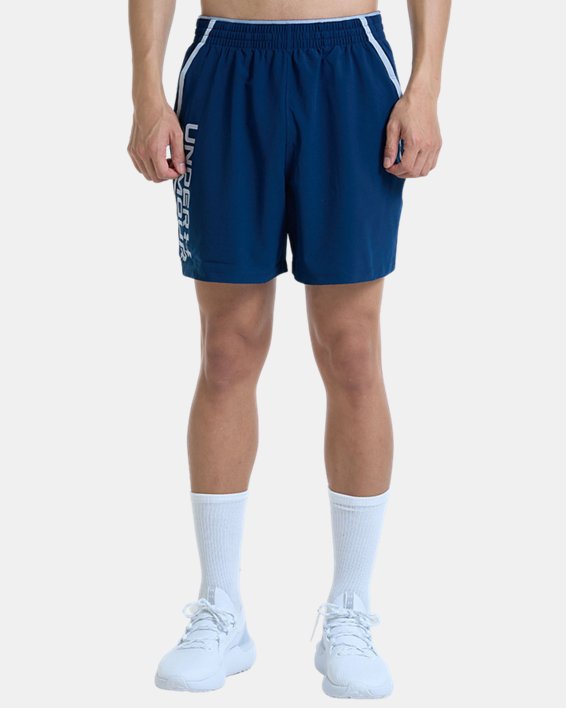 男士UA Qualifier 5英寸Wordmark短褲 in Blue image number 0